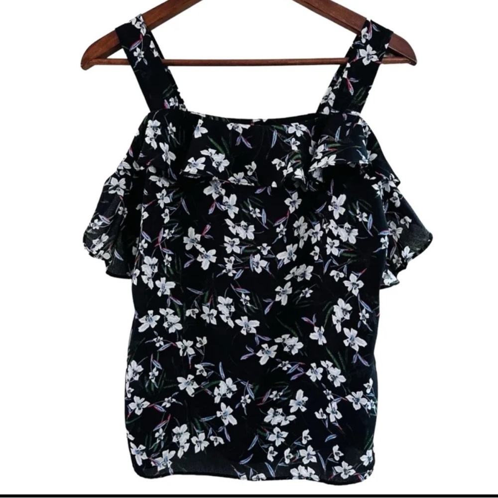 Banana Republic Black with Floral Print Floral Tank Top size Small - Picture 2 of 7